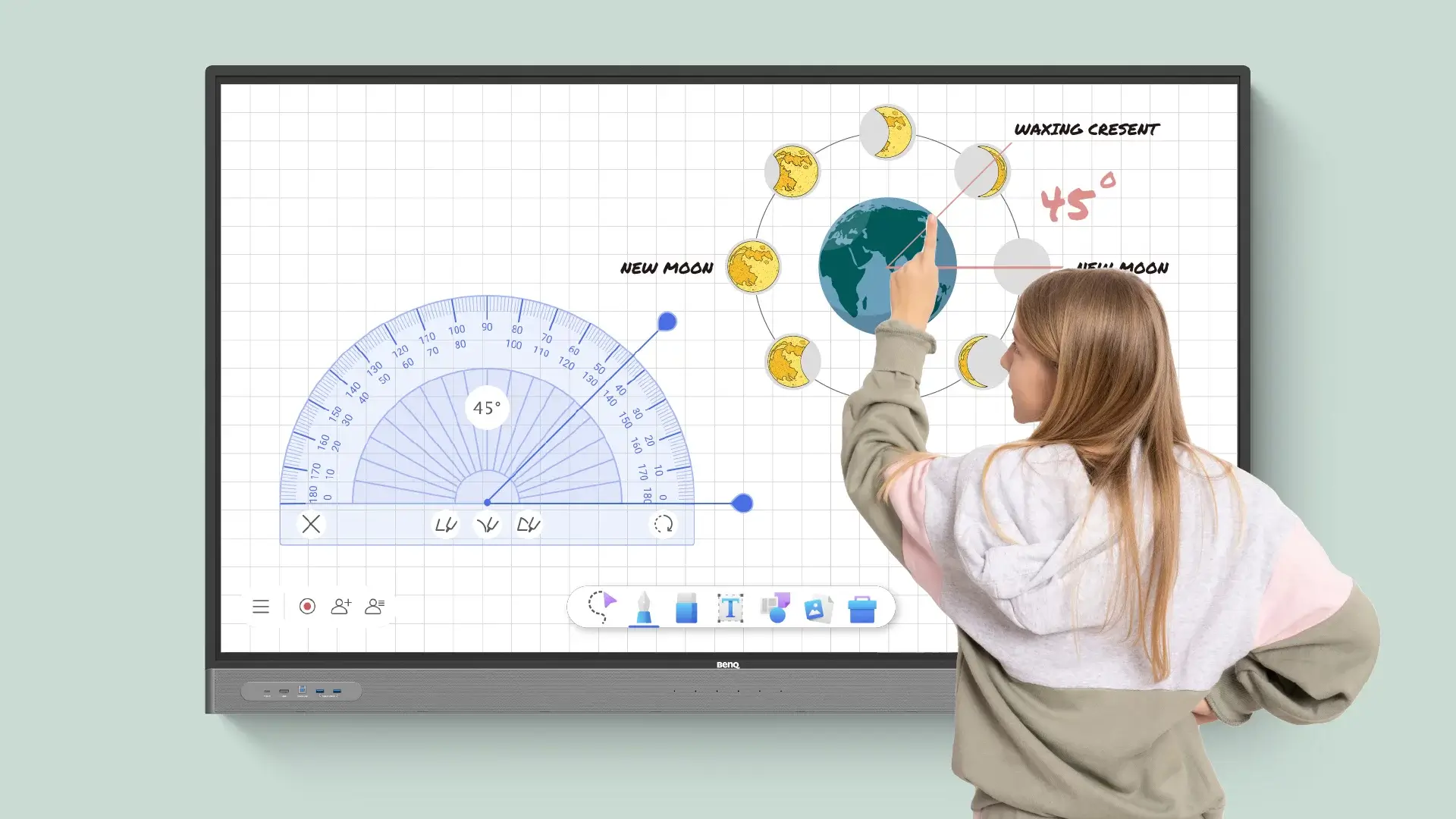 Student using interactive display whiteboard